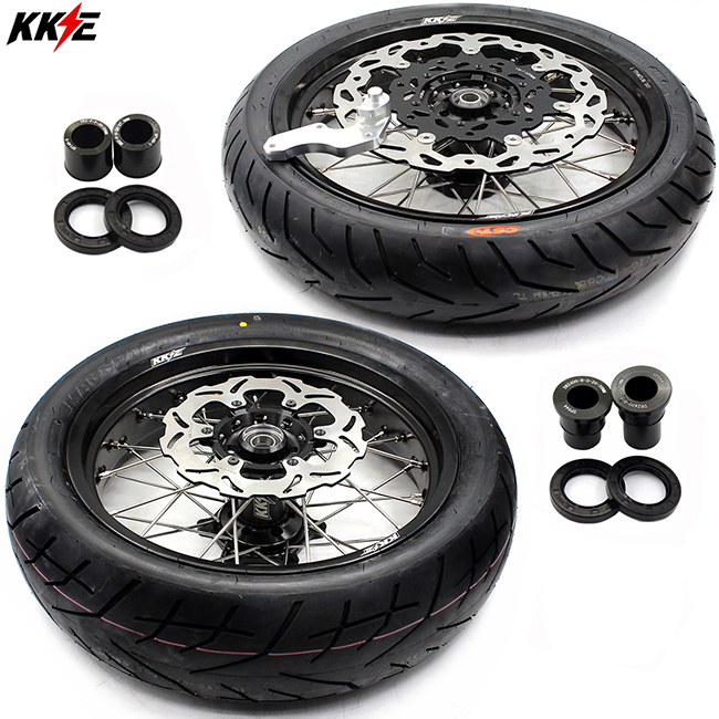 KKE 3.5/4.25*17 Supermoto Wheels Rims Set with CST Tire fit SUZUKI DRZ400 DRZ400S DRZ400E Black Hub