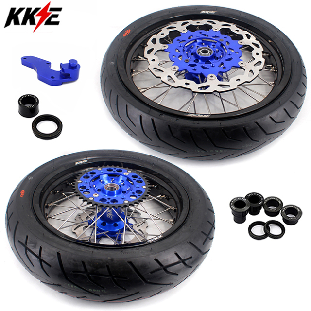 KKE 3.5*17/4.25*17 Supermoto Wheels Set With CST Tire Fit YAMAHA WR250F 2001-2018 WR450F 2003-2018 Blue