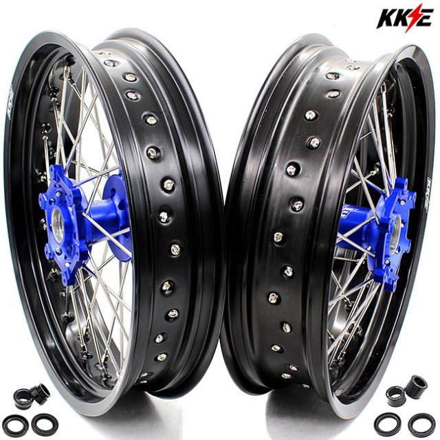 KKE 3.5*17/4.25*17 Supermoto Wheels Set Fit YAMAHA WR250X 2008-2011 Blue Hub