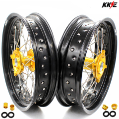 KKE 3.5/4.25*17 Supermoto Wheels Rim Set Fit SUZUKI RMZ250 2007-2021 RMZ450 2005-2024 Gold Hub