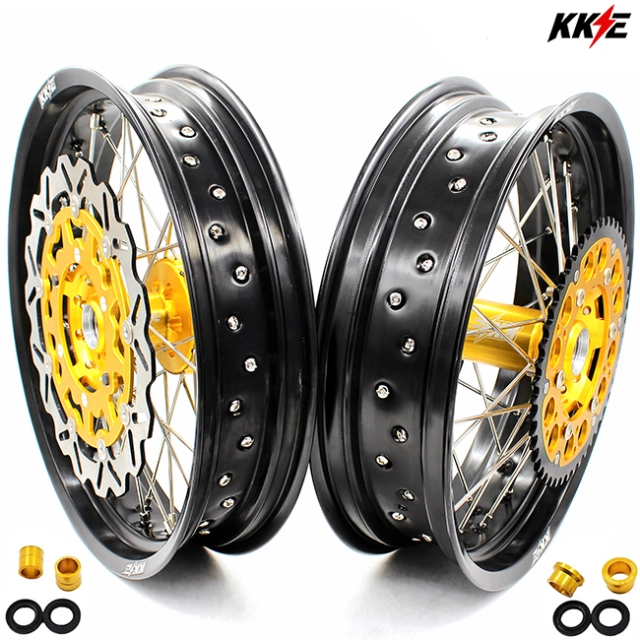 KKE 3.5/4.25*17 Supermoto Wheels Set Fit SUZUKI RMZ250 2007-2021 RMZ450 2005-2021 Gold Hub 320MM Disc