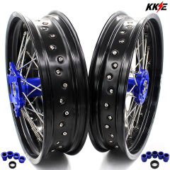 KKE 3.5*17/4.25*17 Supermoto Wheels Set Fit YAMAHA YZ125/250 1999-2023 YZ250F YZ450F Blue
