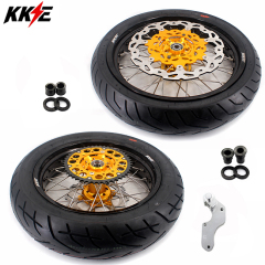 KKE 3.5/4.25*17 Supermoto Wheels Rims Set Fit SUZUKI DRZ400 DRZ400E DRZ400S With CST Tire Gold Hub