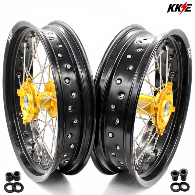 KKE 3.5/4.25 Street Supermoto Wheels Set Fit SUZUKI DRZ400/E/S DRZ400SM Gold Hub