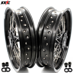 KKE 3.5/4.25*17 Supermoto Wheels Set Fit DRZ400E 00-07 DRZ400S 00-24 DRZ400SM 05-24 Black Hub