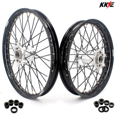 KKE 21/18 Enduro Casting Wheels Rims Set Compatible with KTM EXC 125 530 2003-2024 Silver Hub Black Spoke
