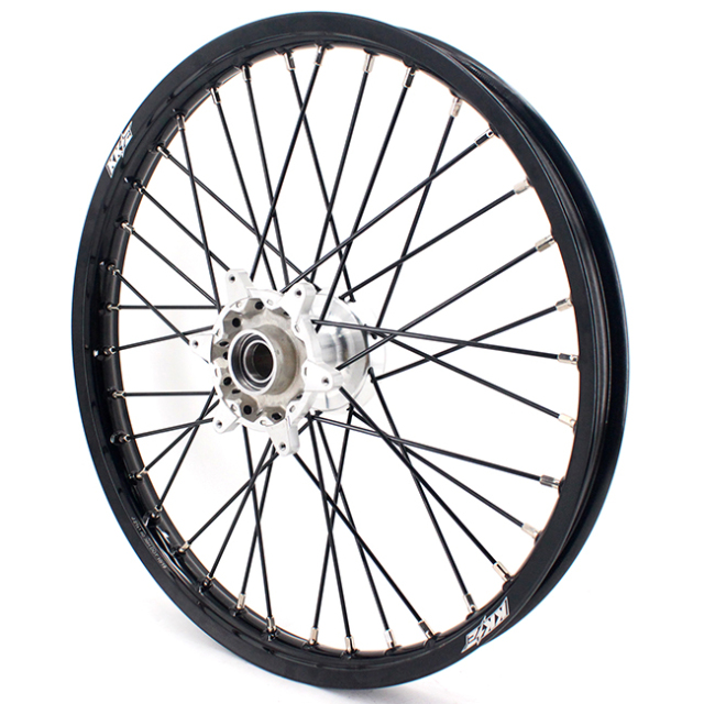 KKE 21/18 Enduro Casting Wheels Set Compatible with KTM EXC 125 530 2003-2022 Silver Hub Black Spoke