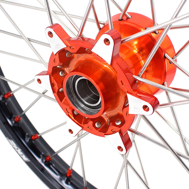 KKE 21/18 Enduro Casting Wheels set Compatible with KTM EXC-F 125 2003-2022 Orange Hub/Nipple