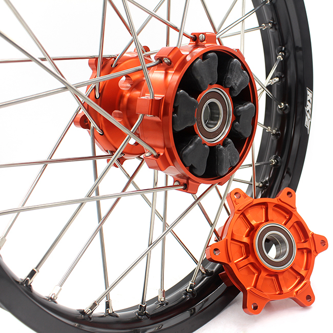 KKE 21/18 Cush Drive wheels set Compatible with KTM690 ENDURO R SMC 2008-2020 Orange Hub