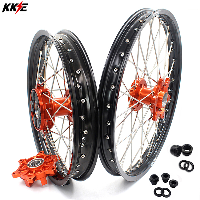 KKE 21/18 Cush Drive wheels set Compatible with KTM690 ENDURO R SMC 2008-2020 Orange Hub