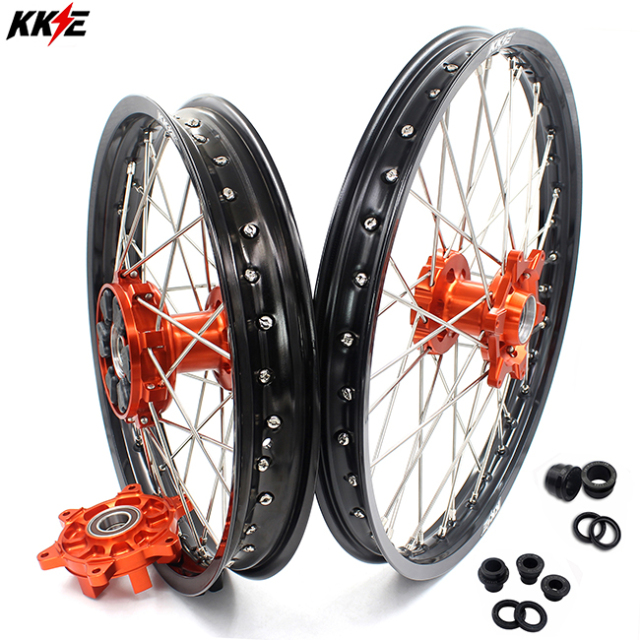 KKE 21/18 Cush Drive wheels set Compatible with KTM690 ENDURO R SMC 2008-2020 Orange Hub