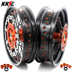 KKE 3.5/4.25 Motorcycle Supermoto Wheels Rims Set Fit KTM SX-F EXC XC-F 2003-2024 Orange/Black With Disc