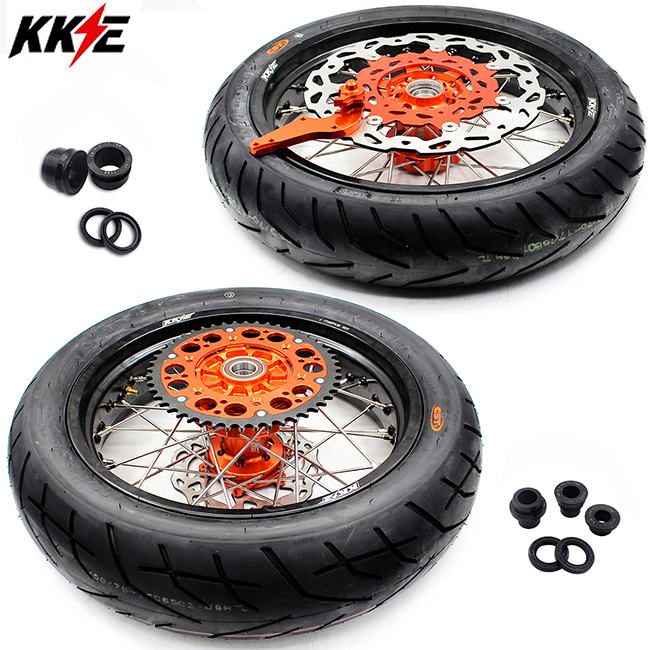 KKE 3.5/4.25 Motorcycle Supermoto Cush Drive Wheels With CST Tire Fit KTM  SX EXC 2003-2022 Orange Hub