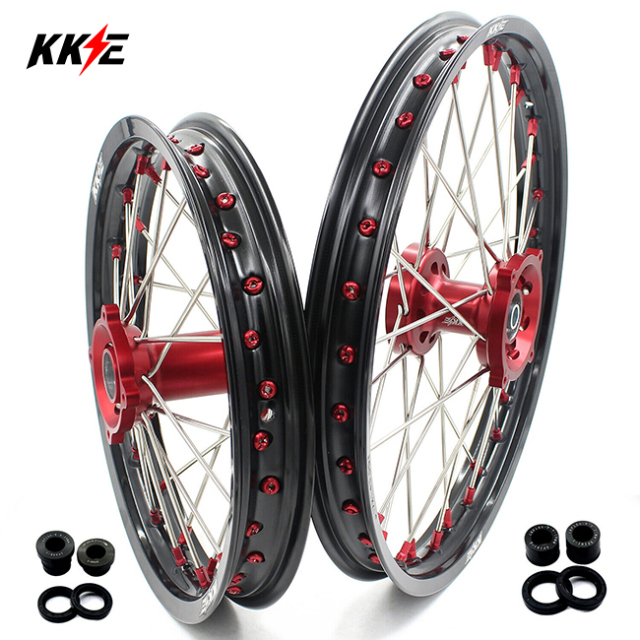 KKE 1.4*17/1.6*14 Dirtbike Kid's Big Wheels Rim Set Fit HONDA CRF150R 2007-2020  Red Nipple