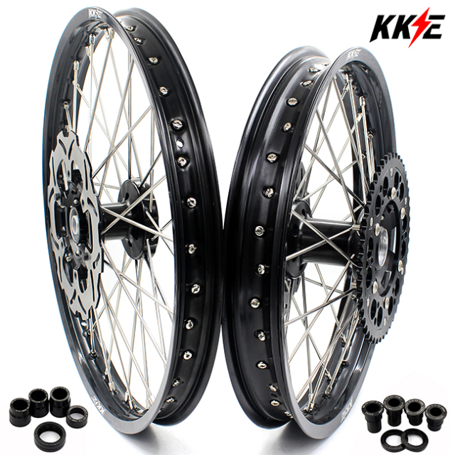 KKE 21/19 Dirtbike MX Wheels Set With Disc Fit SUZUKI RM125 RM250  2001-2008 Black Hub/Rim