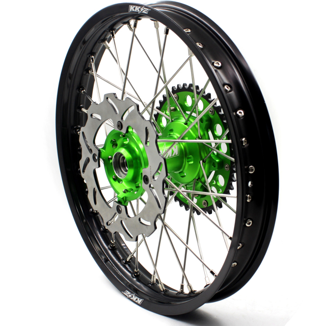 KKE 1.6*21/2.15*19 MX Wheels Rims Set Fit KAWASAKI KX250F KX450F 2006-2014 Green With Disc