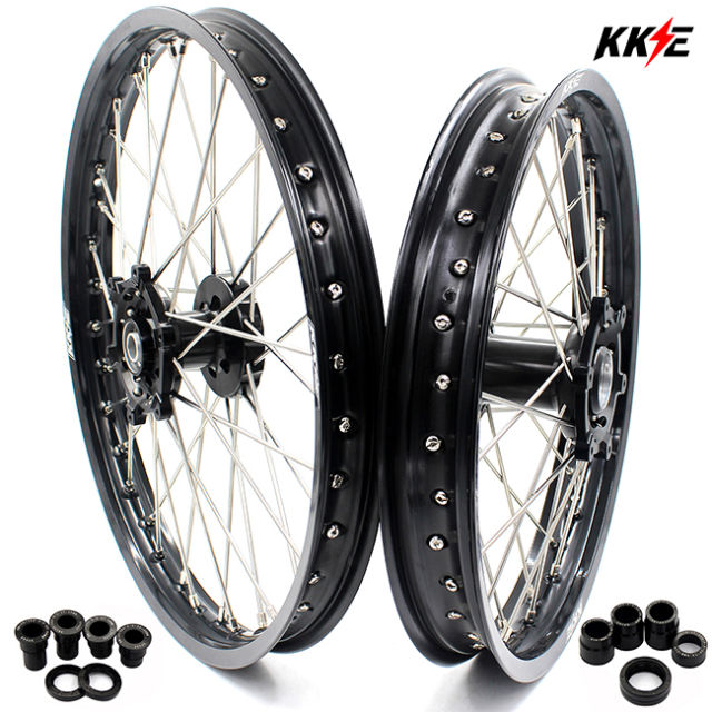 KKE 21/19 Dirtbike MX Wheels Set Fit SUZUKI RM125 RM250 1996-2000 Black Hub/Rim