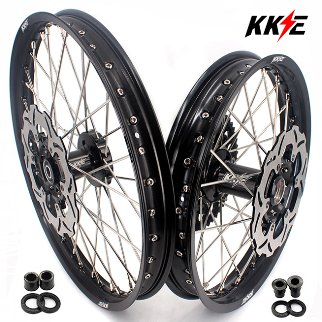 KKE 1.6*21/2.15*18 Dirtbike Enduro Wheels Set With Disc Fit SUZUKI DRZ400S DRZ400E Black Hub/Rim With Disc/Sprocket