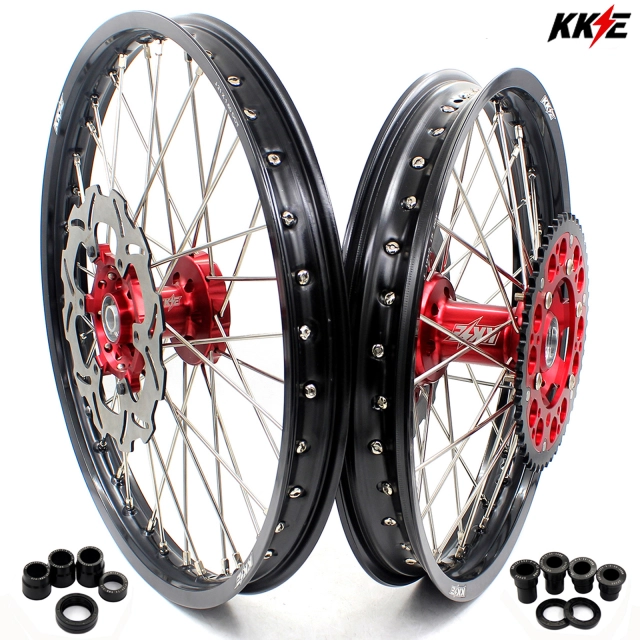 KKE 21/19 Dirtbike MX Wheels Set With Disc Fit SUZUKI RM125 RM250 2001-2008 Red Hub