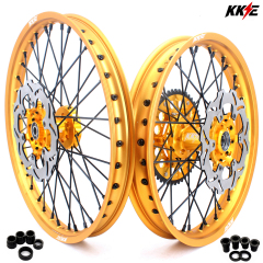KKE 21/19 Mx Wheels Rims fit SUZUKI RM125 RM250 2001-2008 Dirtbike Gold Rim Black Spoke