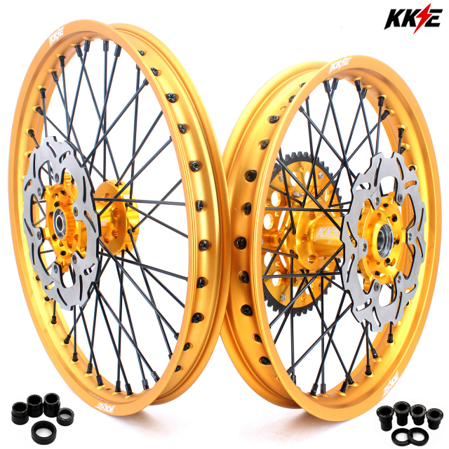 KKE 21/19 Mx Wheels Rims fit SUZUKI RM125 RM250 2001-2008 Dirtbike Gold Rim Black Spoke