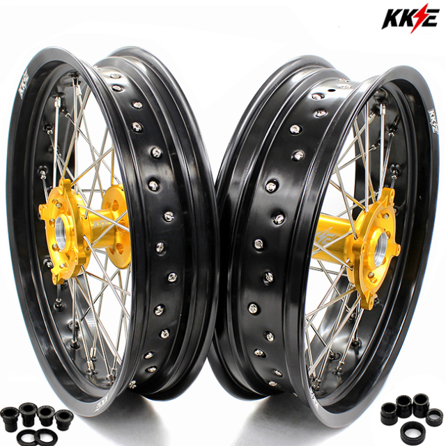 KKE 3.5/4.25*17 Supermoto Wheels Rims Set Fit SUZUKI RM125 RM250 1996-2008 Gold