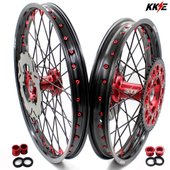 KKE 21/19 MX Motorcycle Wheels Set Fit HONDA CR125R 1998 CR250R 2001 Black Spoke Red Nipple