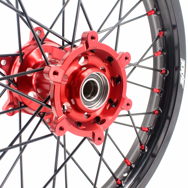 KKE 21/19 Dirtbike MX Wheels Set Fit SUZUKI RMZ250 RMZ450 Red Hub/Nipple Black Rim/Spoke