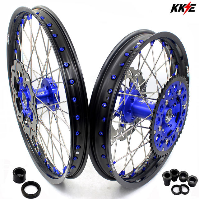 KKE 21/18 Dirtbike Enduro Wheels Set With Disc Fit YAMAHA WR250F 01-16 WR450F 03-15 Blue Nipple