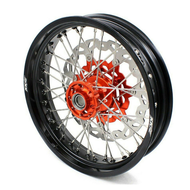 KKE 3.5/4.25 Motorcycle Supermoto Wheel Set Fit KTM SX-F EXC 2003-2021 Orange Hub With Disc