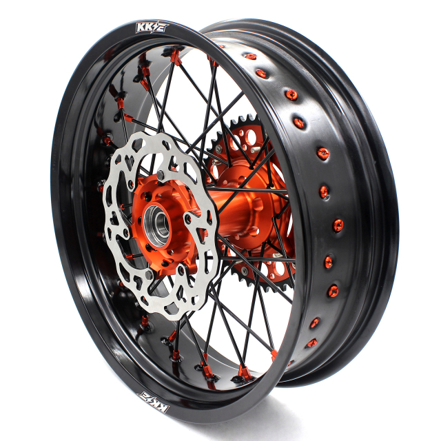 KKE 3.5/4.25 Motorcycle Supermoto Wheel Set Fit KTM SX-F EXC XC-F 2003-2021 Orange/Black With Disc