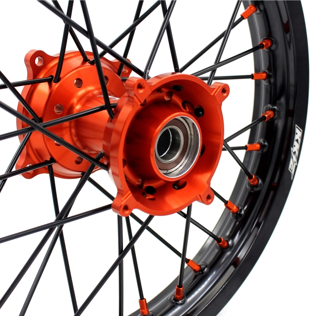 KKE 19/16 Kid's Big Wheels Set Compatible with KTM85 SX 2003-2020 Orange Nipple Black Spoke