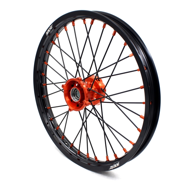 KKE 19/16 Kid's Big Wheels Set Compatible with KTM85 SX 2003-2020 Orange Nipple Black Spoke