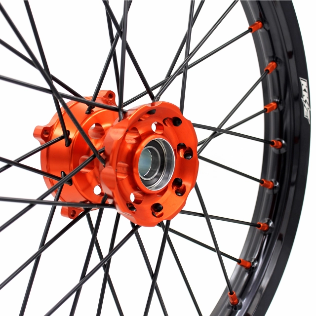 KKE 19/16 Kid's Big Wheels Set Compatible with KTM85 SX 2003-2020 Orange Nipple Black Spoke