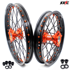 KKE 19/16 Kid's Motorcycle Wheels Rims Set Compatible with KTM85 SX 2003-2020 Orange Nipple Black Spoke