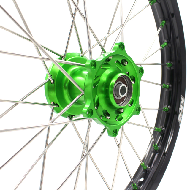 KKE 1.6*19"/1.85*16" Dirtbike Kid's Big Wheels Rims Set Fit KAWASAKI KX80 KX85 Green Nipple