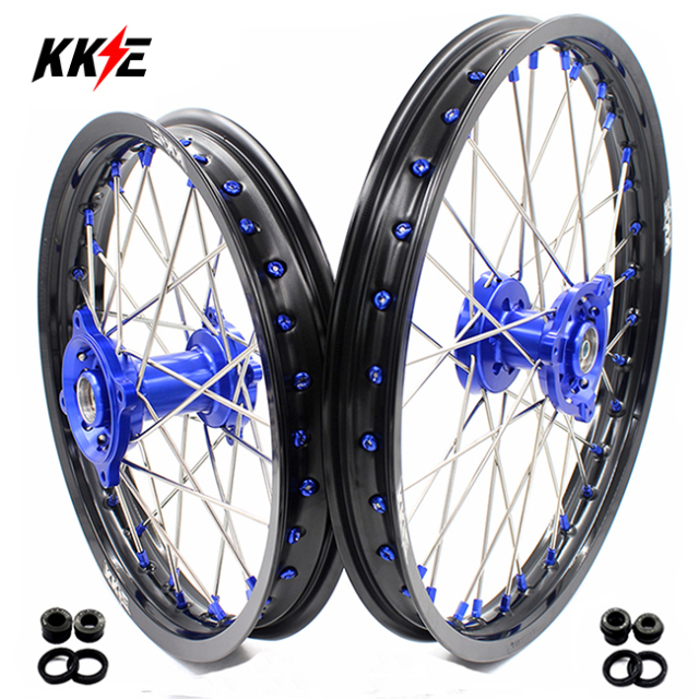 KKE 1.6*19"/1.85*16" Kid's Wheels Rim Set Fit YAMAHA YZ80 1990-2001 YZ85 2002-2018 Blue Nipple Mini Dirt Bike