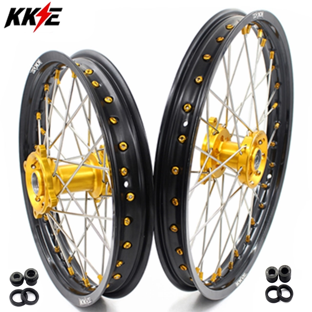 KKE 1.6*19"/1.85*16" Big Kid's Wheels Set Fit SUZUKI RM80 RM85 YAMAHA YZ80 YZ85 Gold Nipple