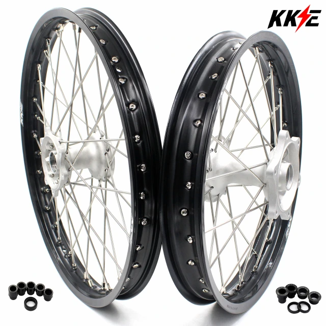 KKE 21/19 MX Wheels Rims Set Fit HONDA CRF250R 2004-2013 CRF450R  Silver Cast Hub