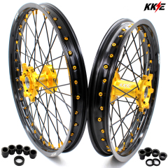 KKE 21/19 Dirt Bike MX Motorcycle Wheels Rims Set Fit YAMAHA YZ125 YZ250 1999-2024 YZ250F YZ450F With Gold Hub/Black Spoke