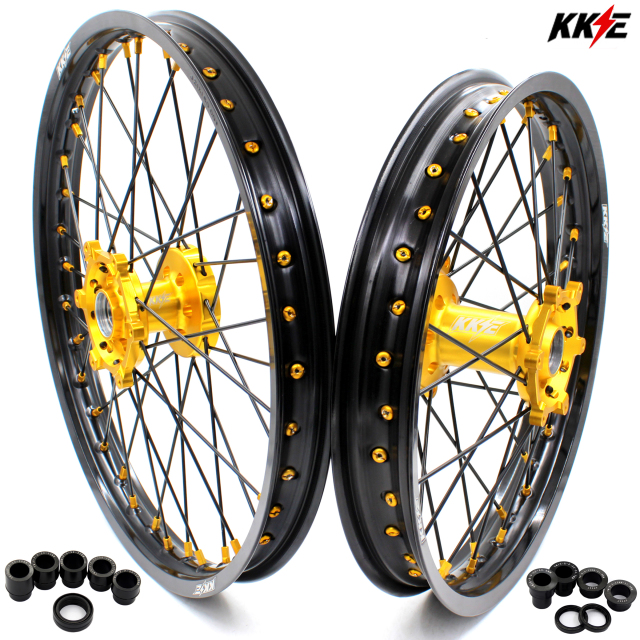 KKE 21/19 Dirt Bike MX Wheels Set With Gold Hub/Black Spoke Fit YAMAHA YZ125 YZ250 1999-2021 YZ250F YZ450F