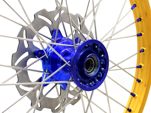 KKE 21/19 MX DirtBike Casting Wheels Fit Yamaha YZ125 YZ250 99-16 YZ250F YZ450F Blue Hub Gold Rim With Disc