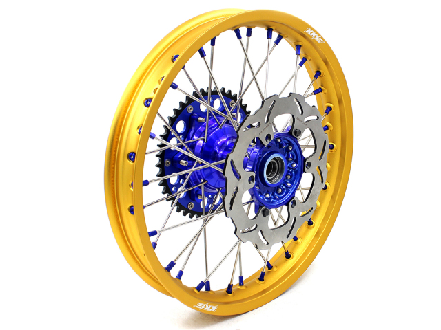 KKE 21/19 MX DirtBike Casting Wheels Fit Yamaha YZ125 YZ250 99-16 YZ250F YZ450F Blue Hub Gold Rim With Disc