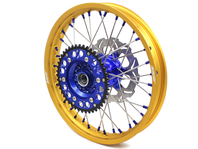 KKE 21/19 MX DirtBike Casting Wheels Fit Yamaha YZ125 YZ250 99-16 YZ250F YZ450F Blue Hub Gold Rim With Disc