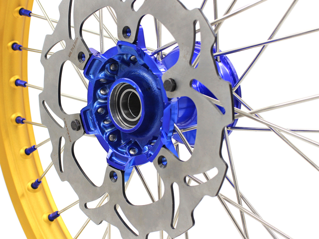 KKE 21/19 MX DirtBike Casting Wheels Fit Yamaha YZ125 YZ250 99-16 YZ250F YZ450F Blue Hub Gold Rim With Disc