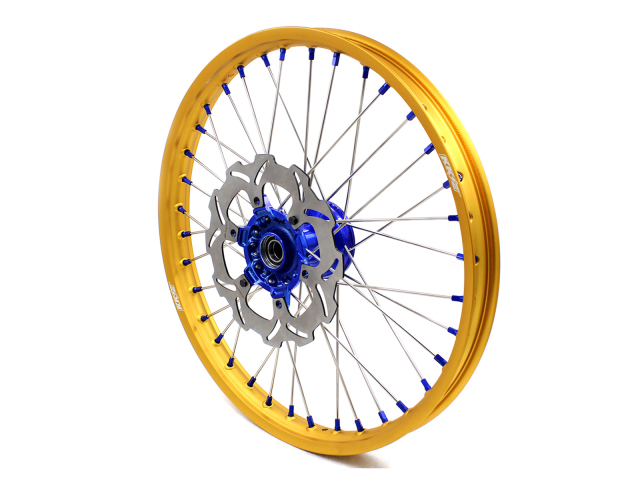 KKE 21/19 MX DirtBike Casting Wheels Fit Yamaha YZ125 YZ250 99-16 YZ250F YZ450F Blue Hub Gold Rim With Disc