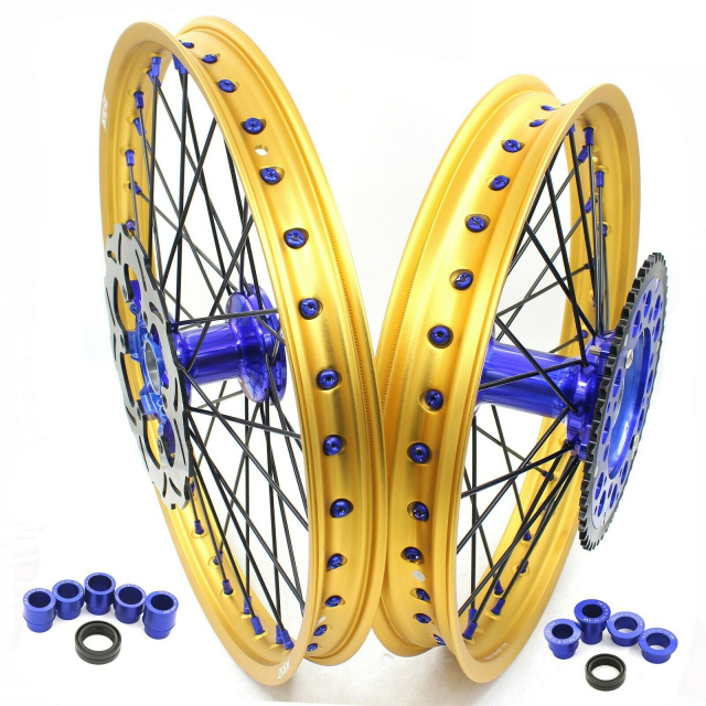 KKE 21/19 MX Casting Wheels Fit Yamaha YZ125 YZ250 99-16 YZ250F YZ450F Blue Hub Gold Rim Black Spoke With Disc