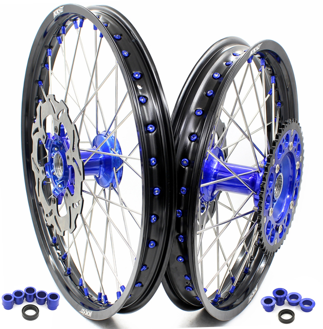 KKE 21/18 Casting Wheels Set Fit Yamaha YZ125 YZ250 YZ250F 2001-2015 YZ450F 2003 Blue Nipple With 250MM front Disc