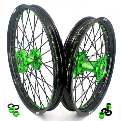 KKE 21/19 MX Motorcycle Wheels Rims Set fit Kawasaki KX250F KX450F 2006-2019 Green Hub/Nipple Black Spoke