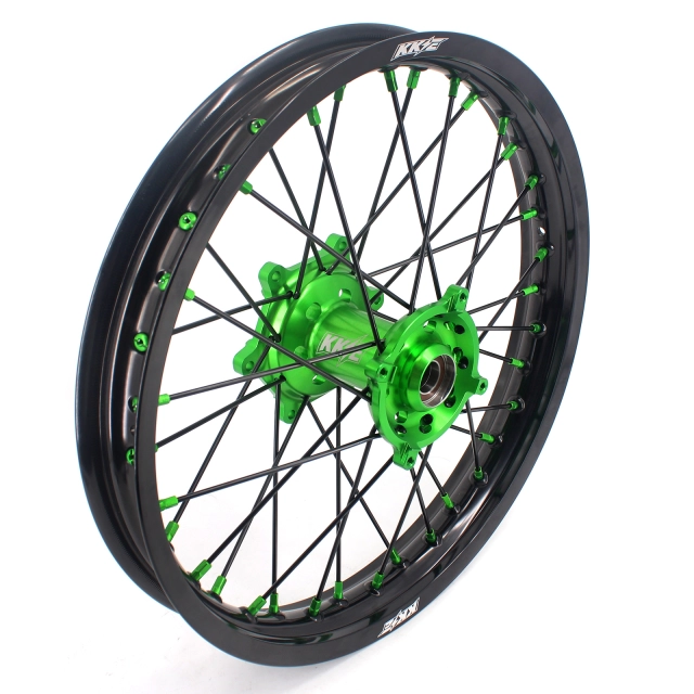 KKE 21/19 MX Wheels Set fit Kawasaki KX250F KX450F 2006-2021 Green Hub/Nipple Black Spoke